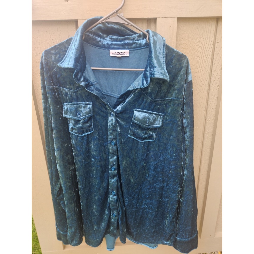 Back In The Saddle Shirt Womens XL Velvet Green Western Button Long Sleeve Top